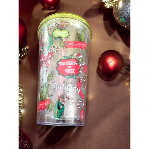 Dr. Seuss The Grinch Plastic 16 oz. Tumbler w/ Candy Cane Straw "Naughty or Nice - Picture 5 of 5